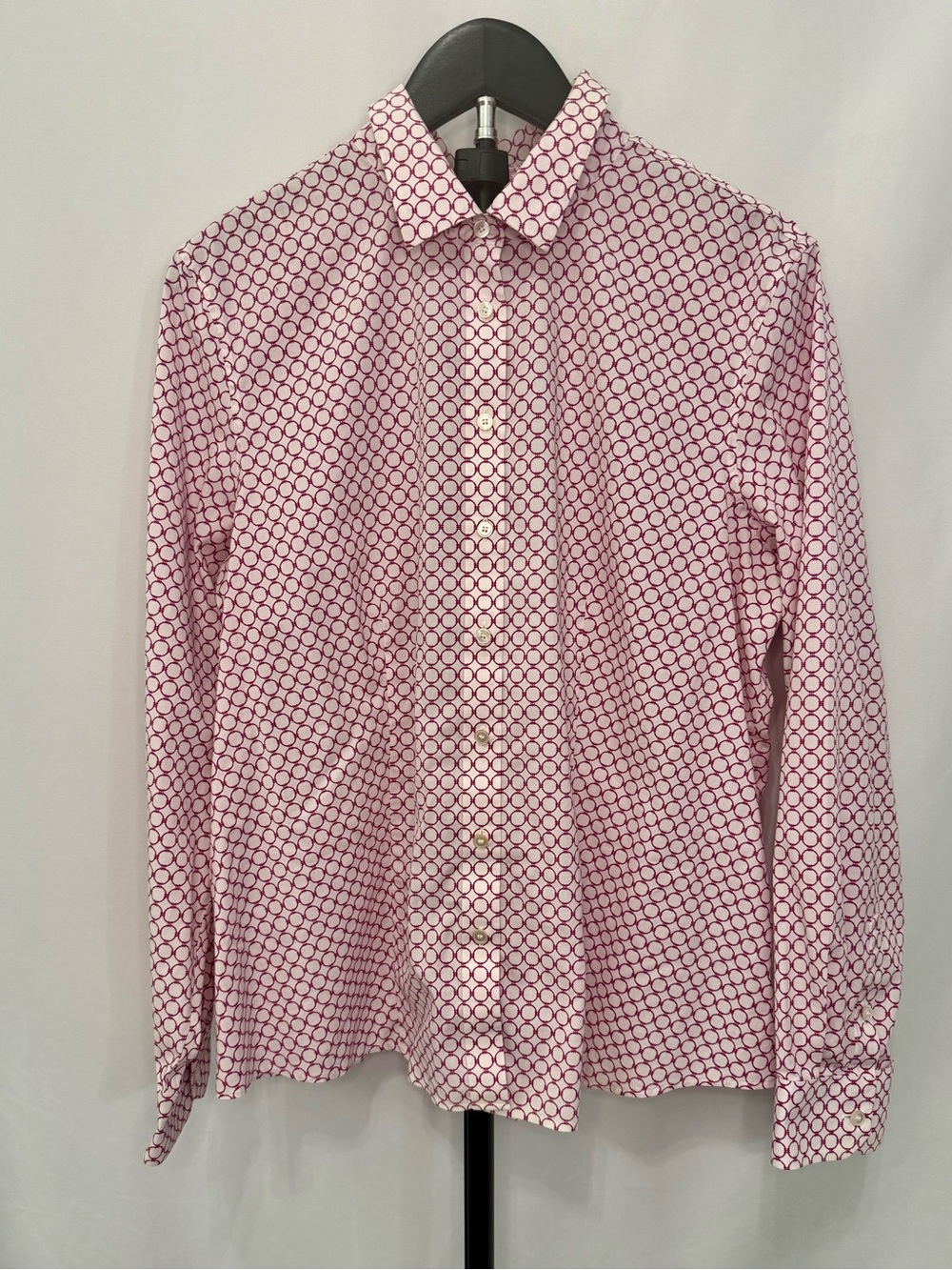 Talbots Petite Pink and White Geometric Button-Down Shirt